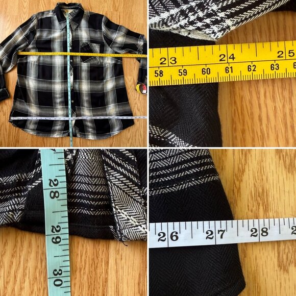 Krazy Kat Womens Black/White Plaid Button-Up Shirt Size 1X Long Sleeve Collar - Picture 7 of 11